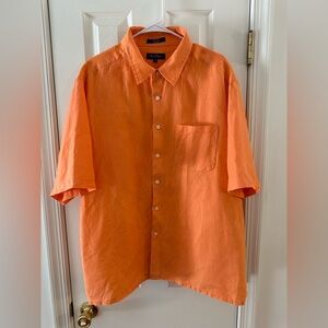 Alan Flusser Bright Orange Casual Shirt XXL 100% Linen